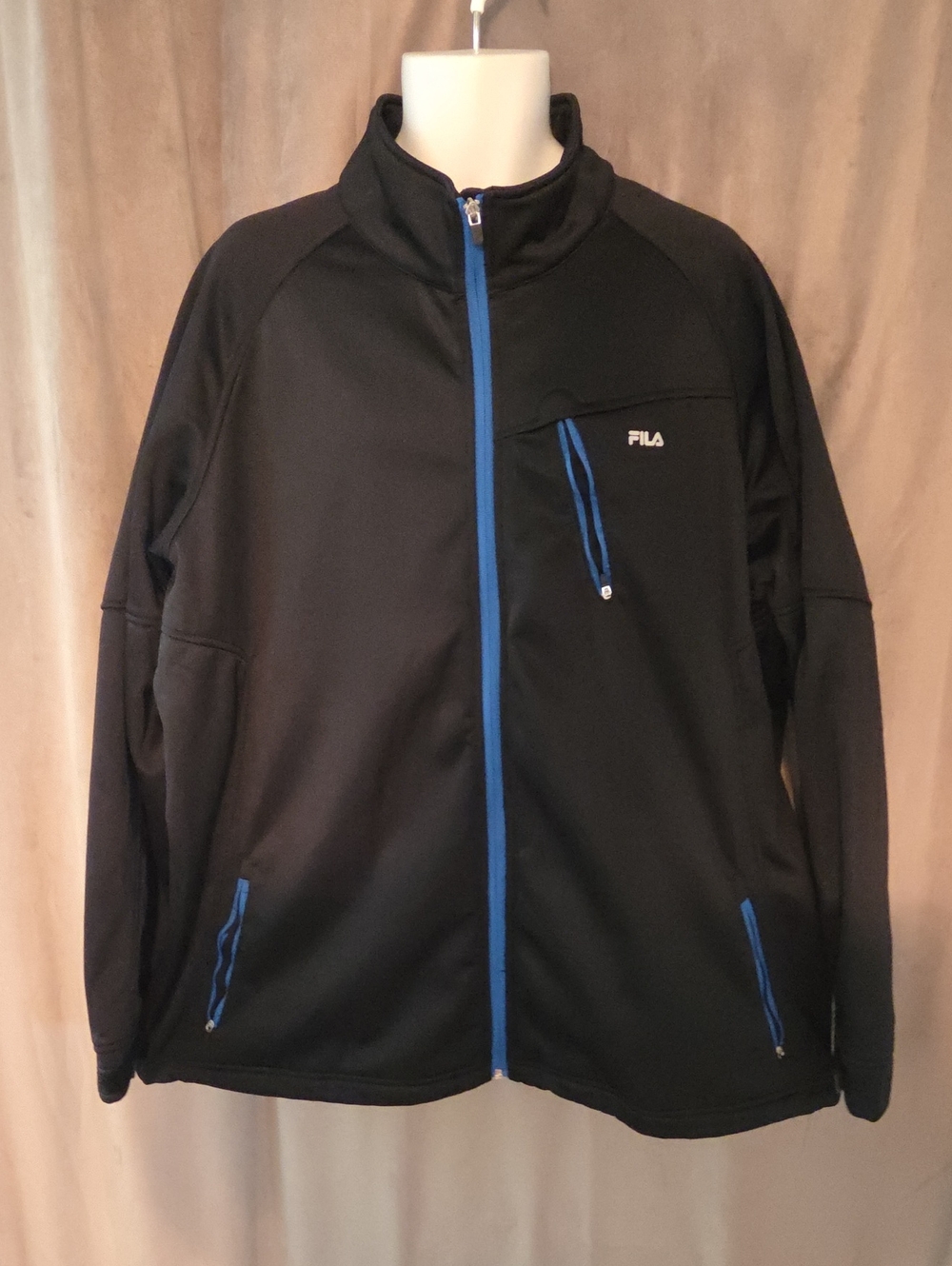 3X Fila Black Lightweight Full-Zip Shirt Jacket with Blue Trim